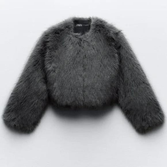 ZARA CROPPED FAUX FUR JACKET - Picture 2 of 11